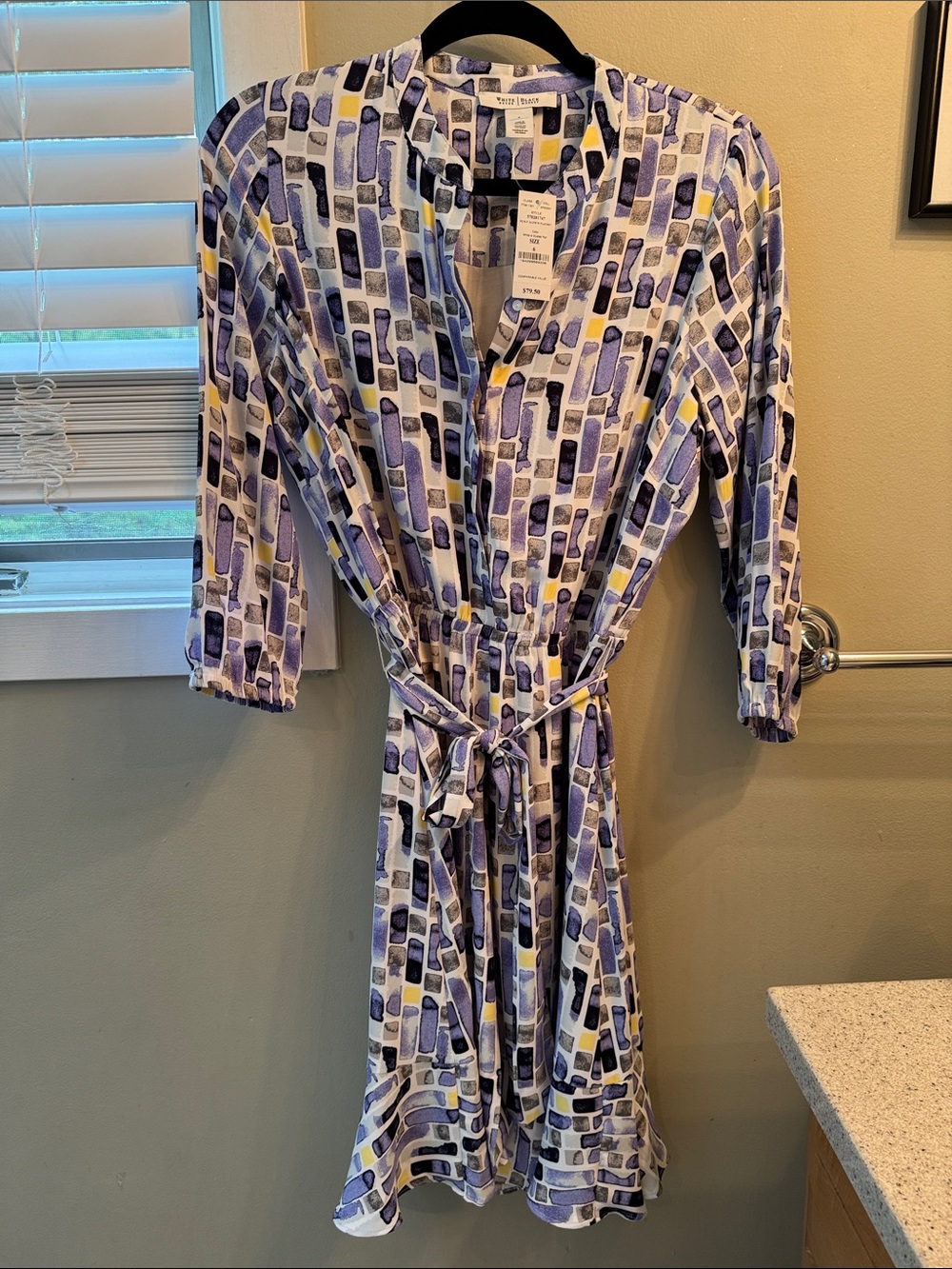 White House Black Market Purple, White Tie-Waist Dress
